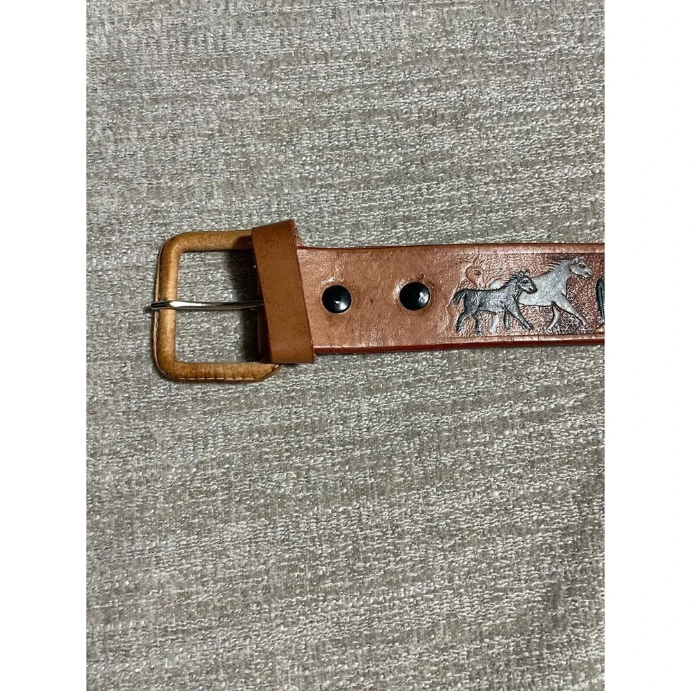 Vtg Mexican Leather Concho Belt Braided Mens Size MX 38 Brown Silver Western Cow